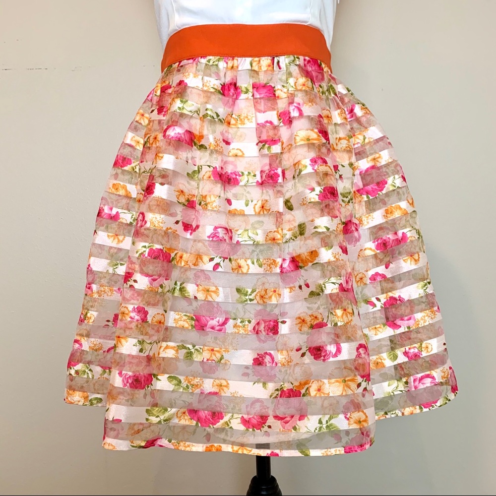 NWT C Luce White Dress W/Pink Floral Stripes - Picture 5 of 8